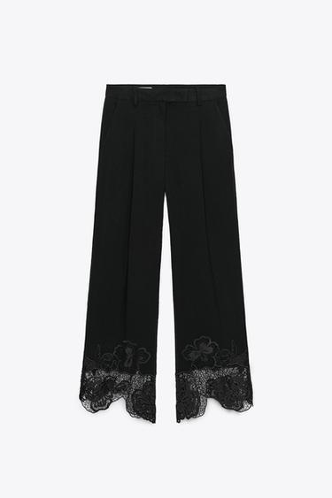 PANTALÓN CULOTTE BAJO BORDADOS - Negro de Zara