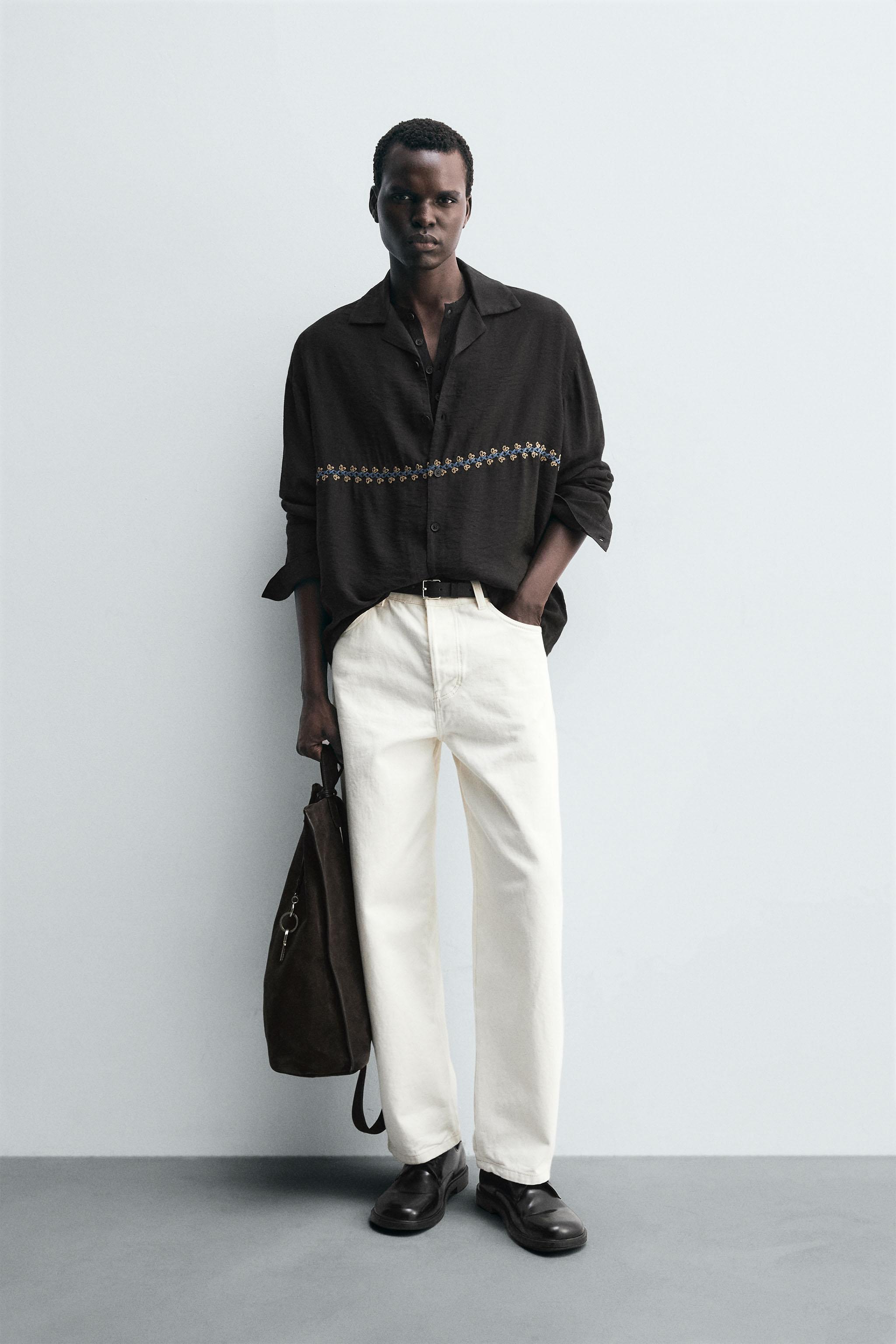 幾何学刺繍フルイドシャツ - カーボングレー | ZARA Japan / 日本