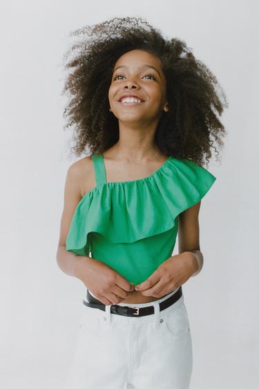 RUFFLED TOP - Green by Zara