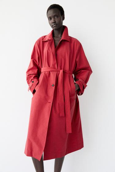 Zara Technical cotton trench coat - Red