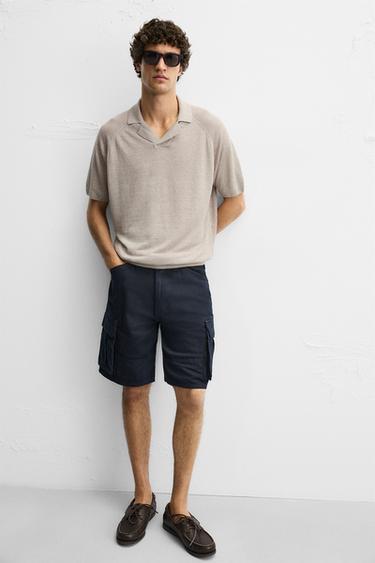 COTTON-LYOCELL CARGO BERMUDA SHORTS - Dark navy by Zara - Image 5