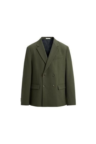 BLAZER CRUZADO DE TERNO COM LÃ - Verde da Zara