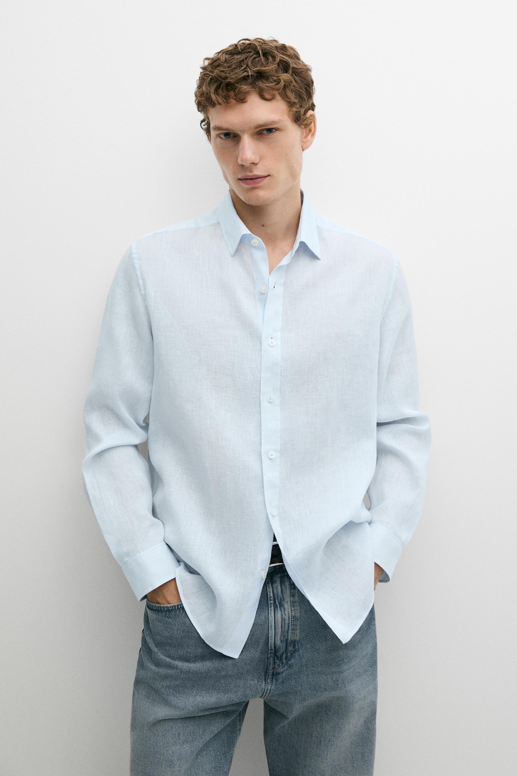 100% linen regular fit shirt — Green stripe