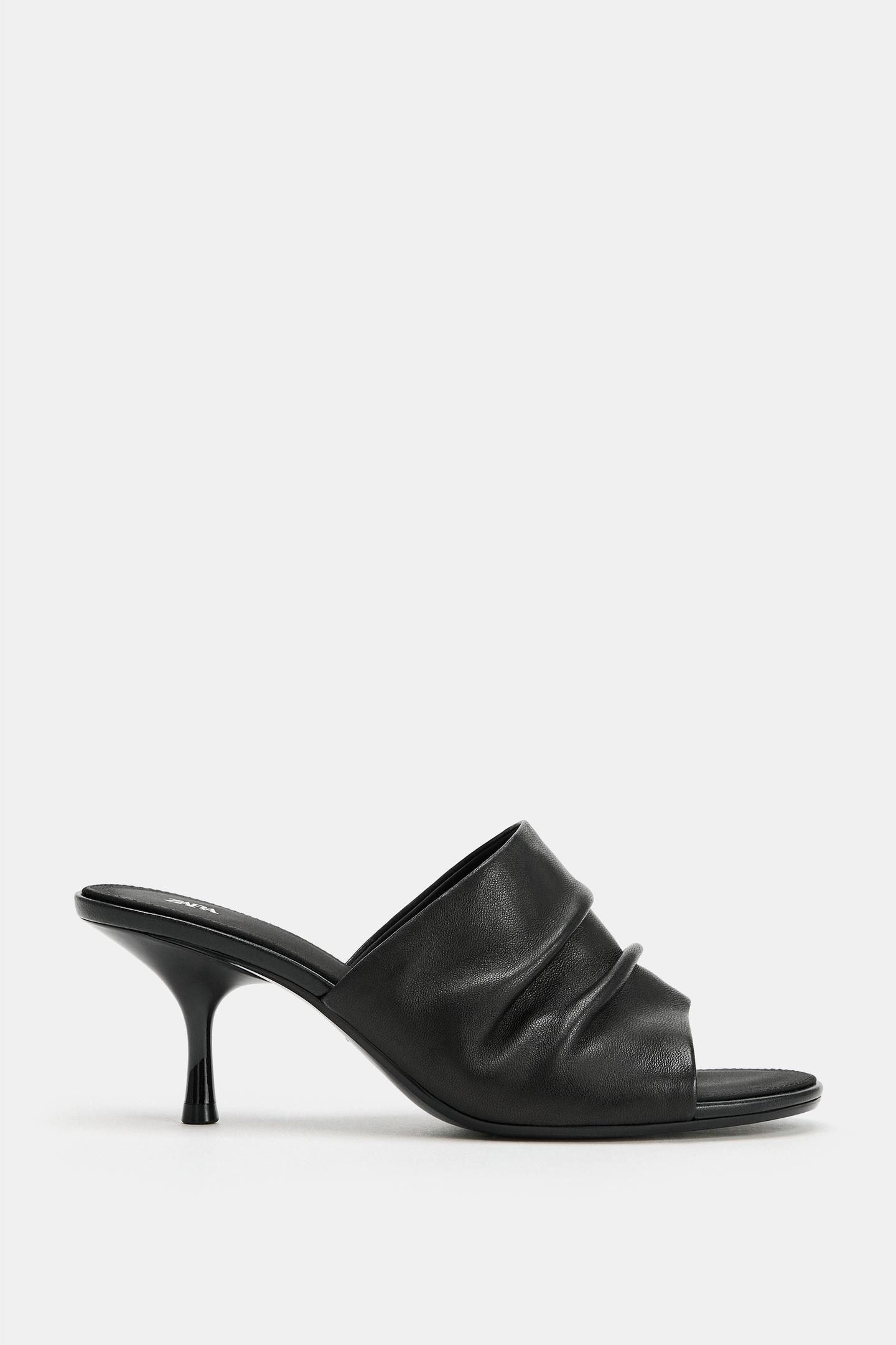 Женские сандалии Zara Leather Heel, цвет: Чёрный — фото 3
