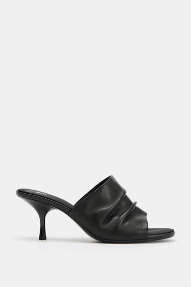 LEATHER HEELED SANDALS - Black by Zara