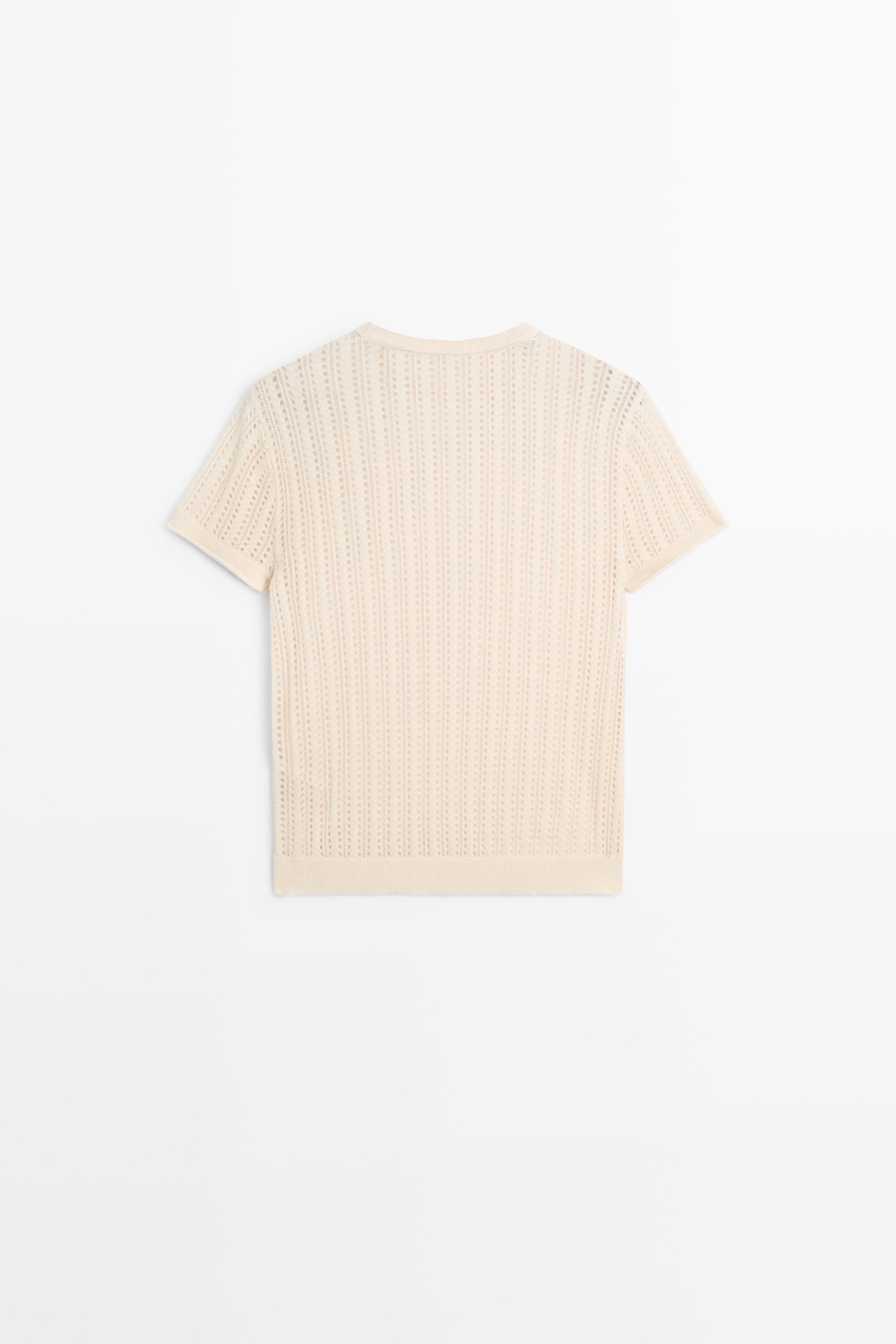 Short sleeve cutwork knit top - Ecru | ZARA United States
