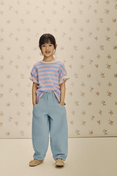 STRIPED T-SHIRT WITH FLORAL PATCH - Blue marl by Zara