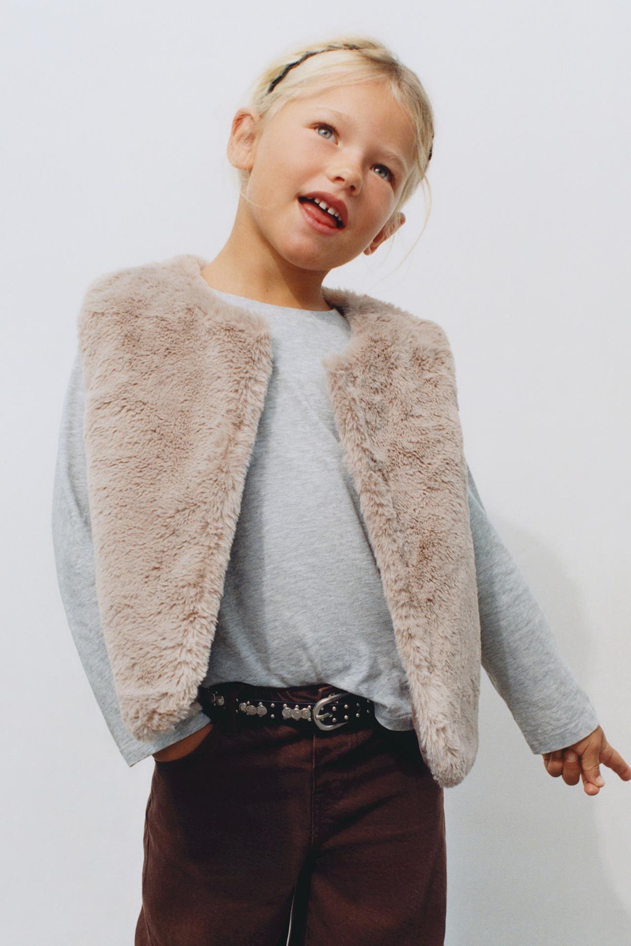 FAUX FUR VEST — taupe brown