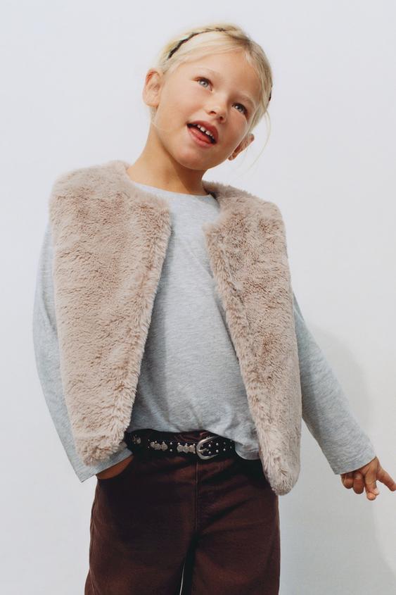 Zara FAUX FUR VEST - taupe brown - Image 0