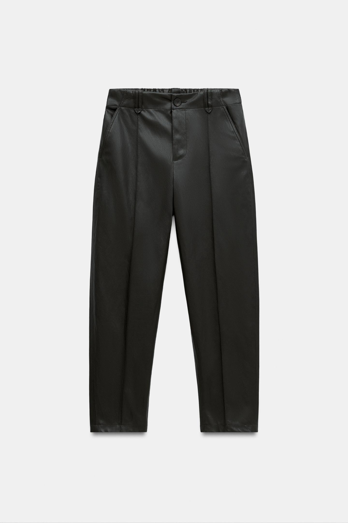Женские брюки Zara Faux Leather Seam, цвет: Коричневый — фото 8