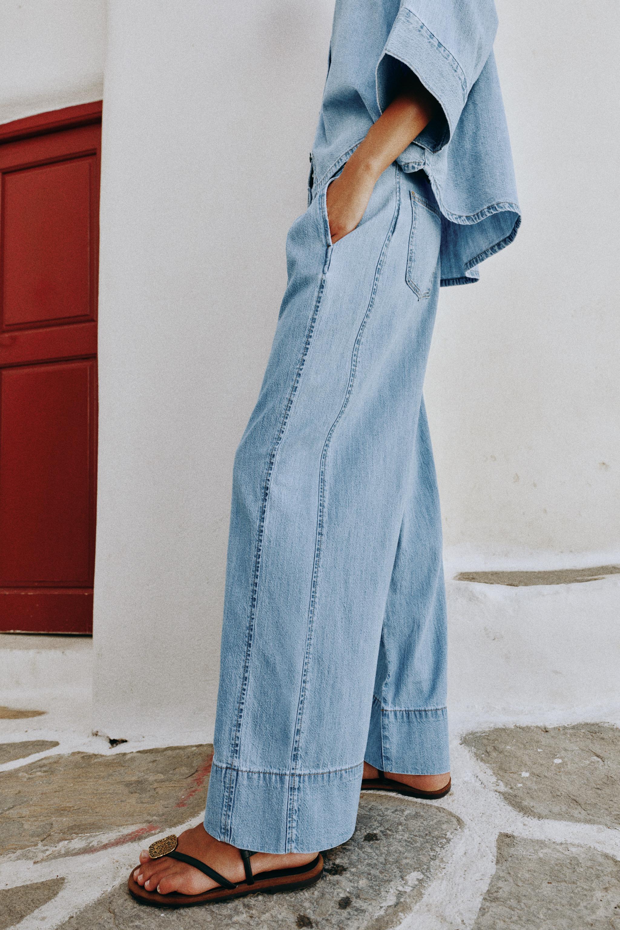 Zara Z1975 Geniş Paça Yüksek Bel Pensli Jean görsel 3