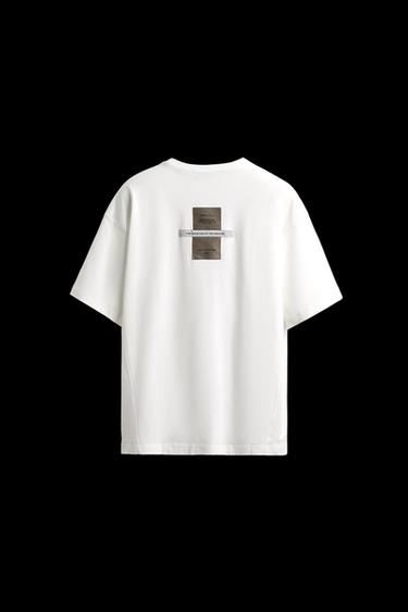 Zara CONTRAST LABEL T-SHIRT - White