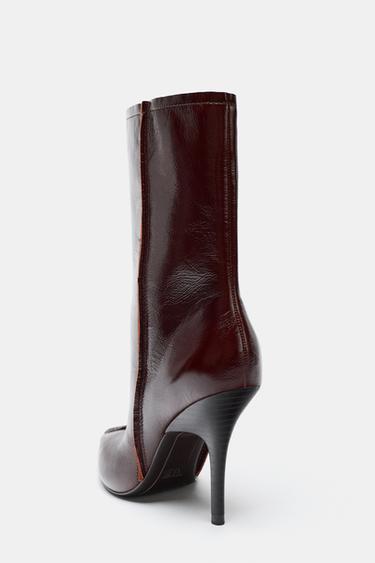 LEATHER POINTED TOE ANKLE BOOTS - Brown by Zara - Image 5