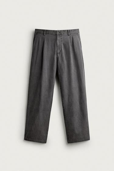 RELAXED FIT PLEATED CHINO TROUSERS - Anthracite grey by Zara