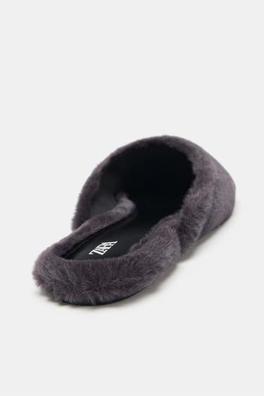 Zara FAUX FUR MULES - Purple