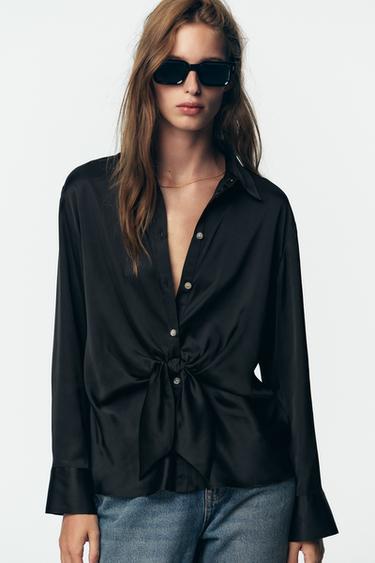 SATIN SHIRT WITH KNOT - Black by Zara