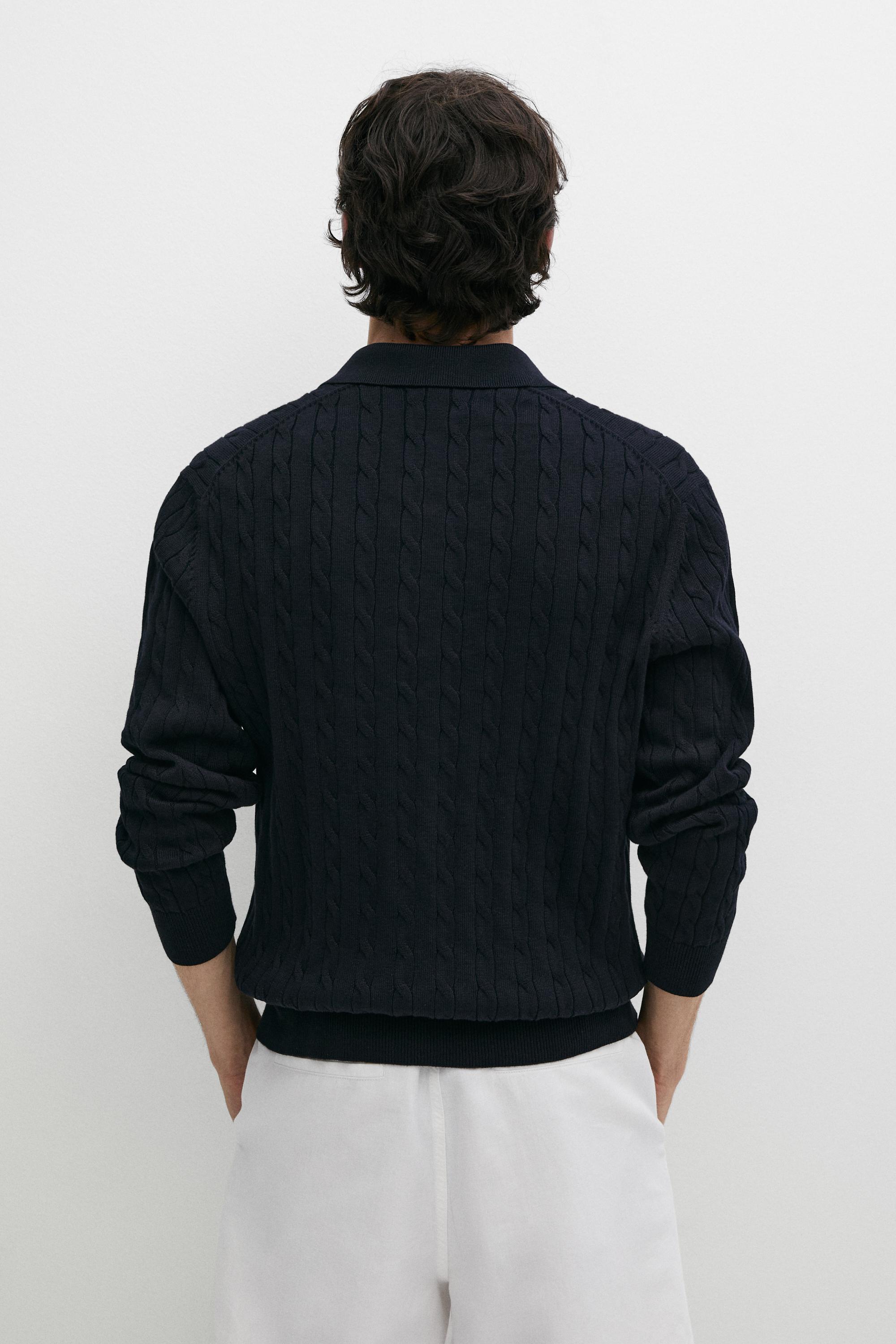 Pull polo en maille tressée 100 % coton