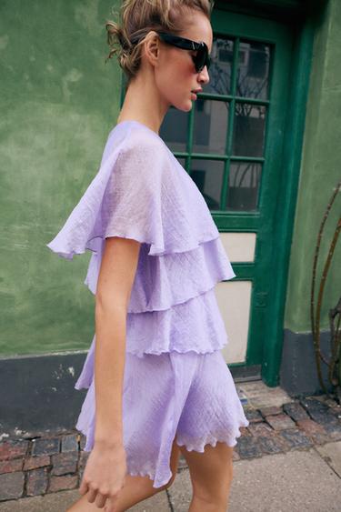 ROBE COURTE À VOLANTS - Lilas clair de Zara - Image 3