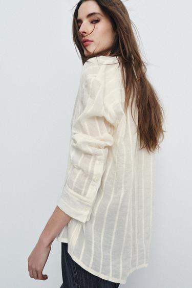 Zara ZW COLLECTION STRIPED SHIRT - Ecru