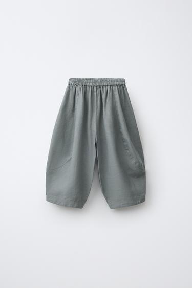 PANTALÓN BALLOON 100% LINO - Verde / Azul de Zara - Imagen 0