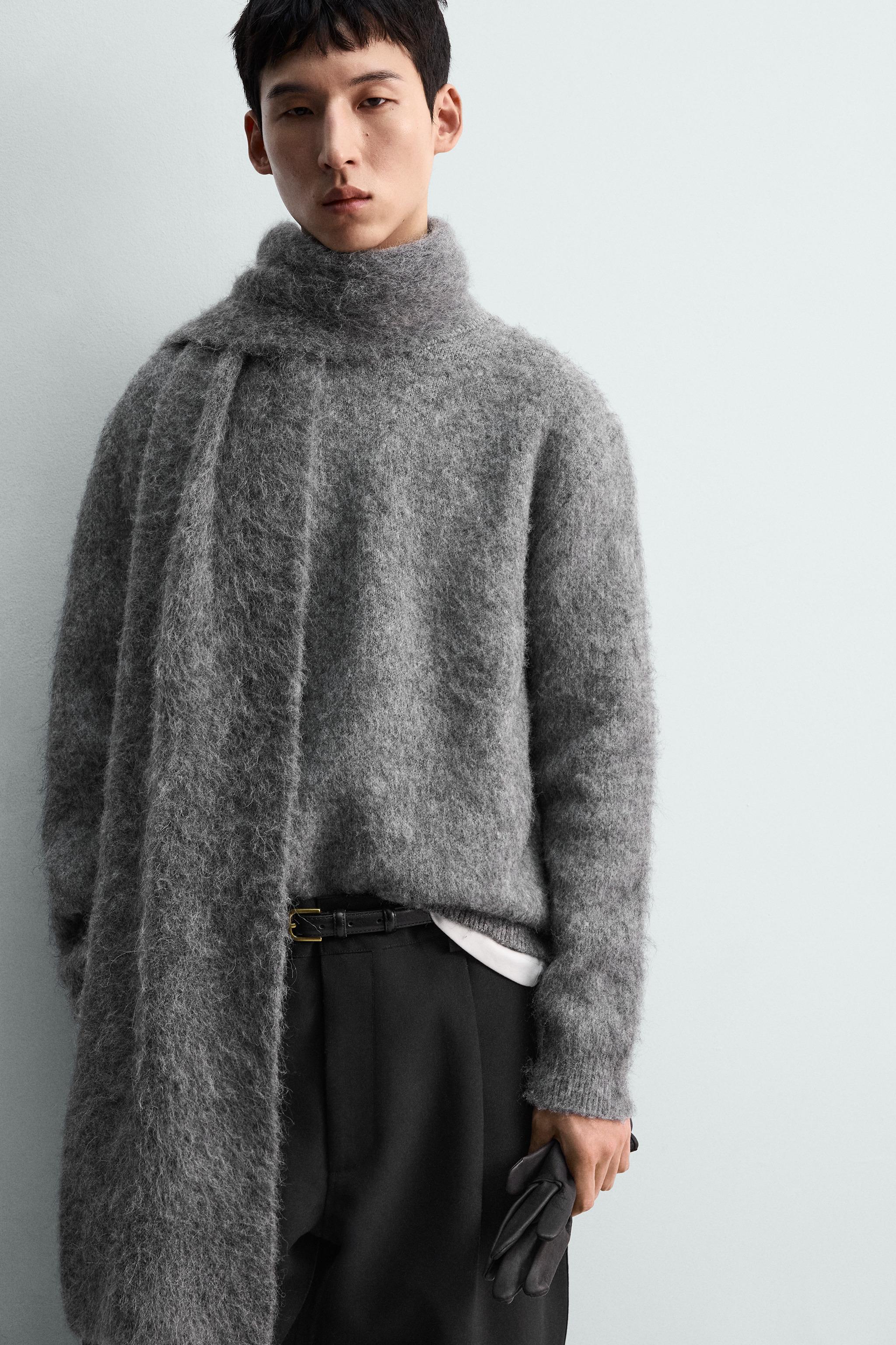ZARA 起毛加工ニットセーター M ストライプ柄起毛加工ボクシーフィットセーター - ブルー | ZARA Japan