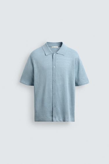 100% LINEN KNIT SHIRT - Sky blue by Zara