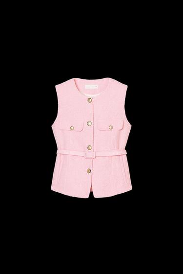 TEXTURED WAISTCOAT WITH BELT - Pink by Zara - Image 0