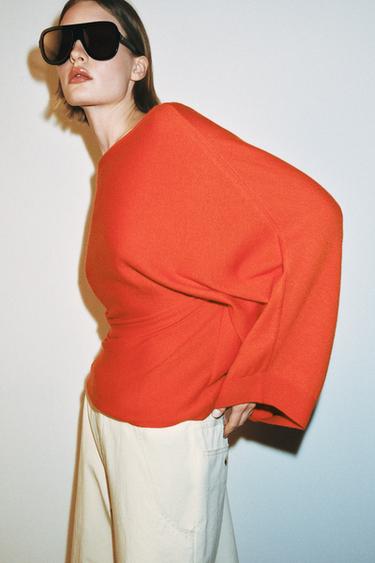 PULL EN MAILLE MANCHES CHAUVE-SOURIS - Orange de Zara - Image 4