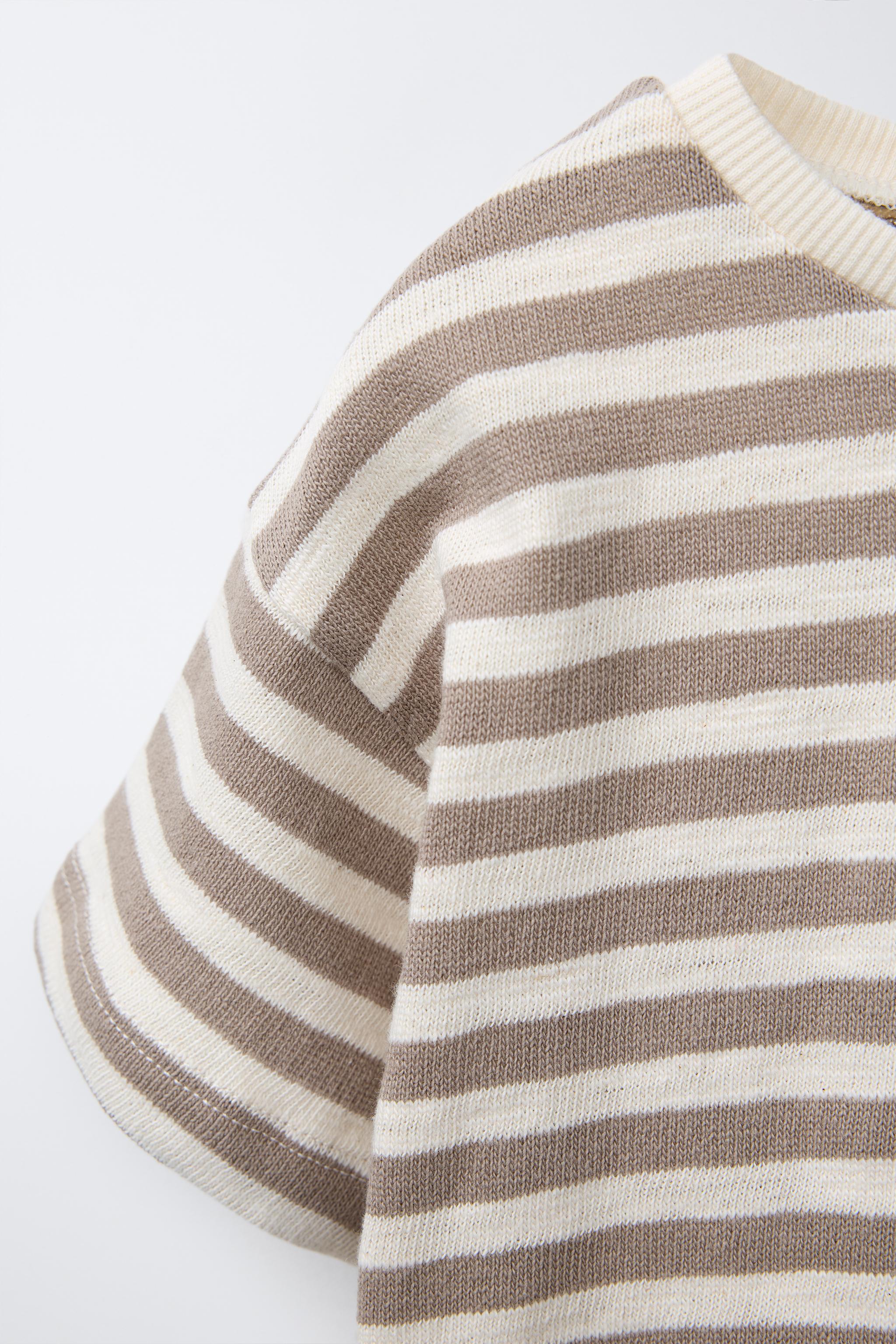 ☆ドイツ発*ZARA*新作*ラスティックTシャツ/STRIPE☆ ラスティック織りストライプ柄Tシャツ - ライトベージュ | ZARA