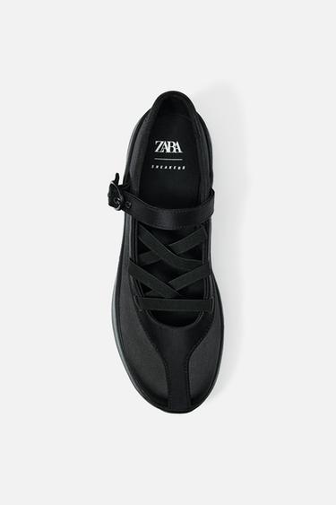 SATIN-FINISH STRAPPY TRAINERS - Black by Zara