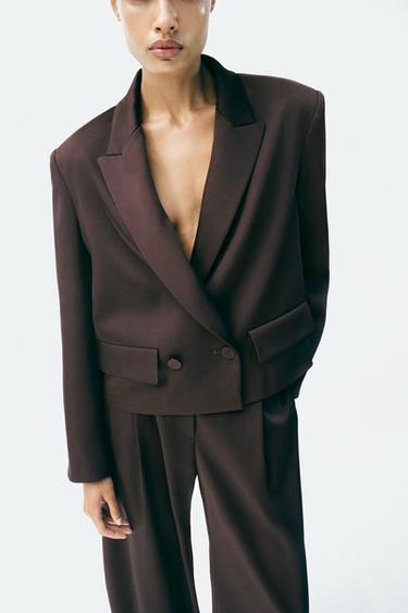 DOUBLE-BREASTED SATIN BLAZER - Dark brown by Zara