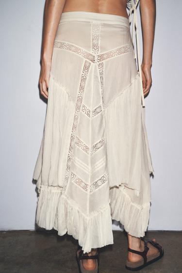 JUPE COMBINÉE BRODERIES DENTELLE LIMITED EDITION - Blanc cassé de Zara - Image 2