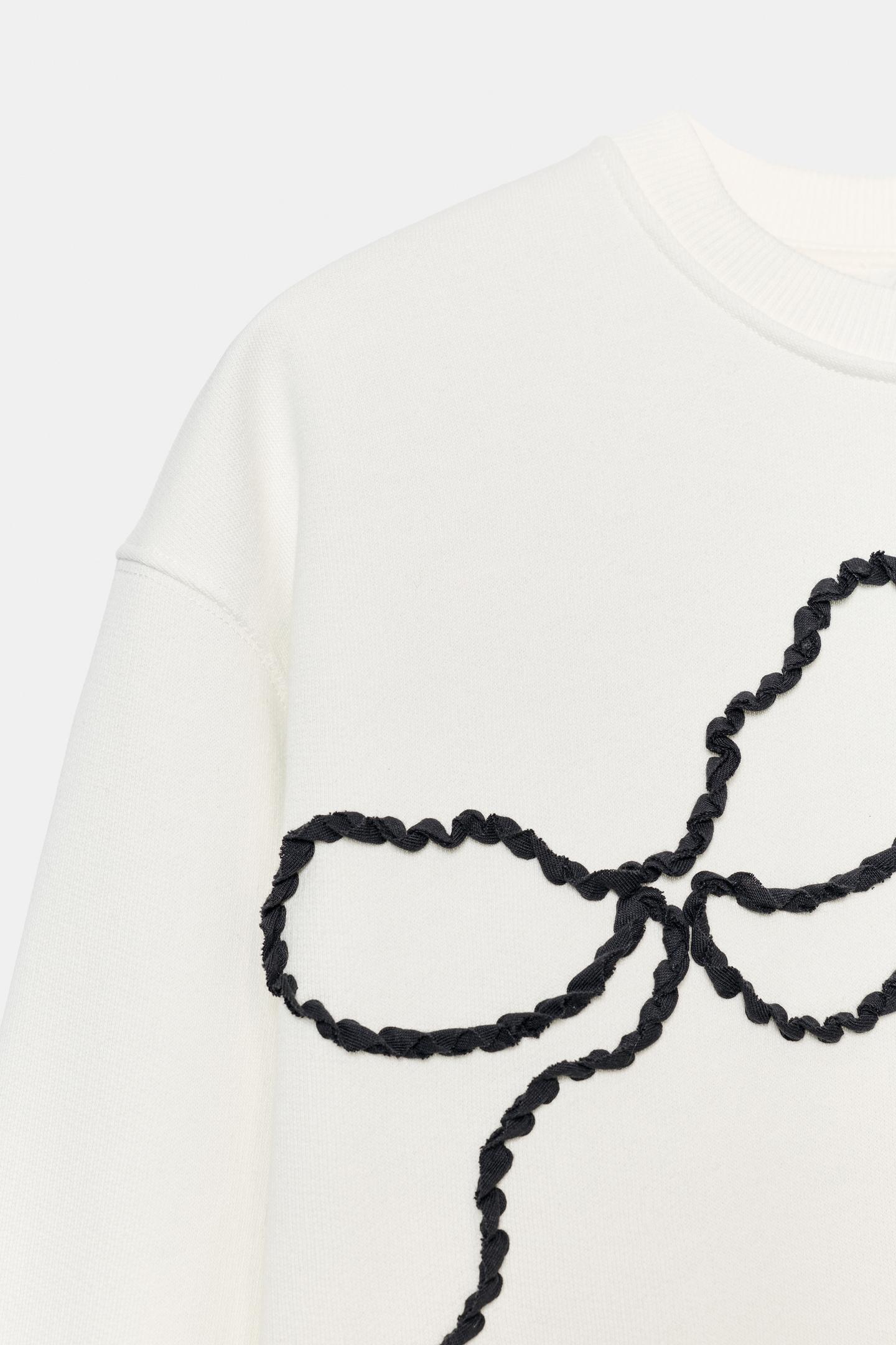 Женская толстовка Zara Embroidered Bow, цвет: Устричный белый — фото 8