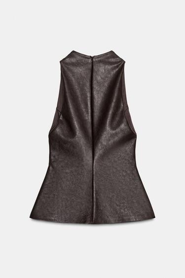 TOP MATIÈRE SYNTHÉTIQUE - Marron foncé de Zara - Image 7