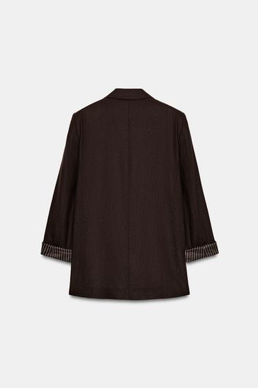 VESTE AVEC LIN À MANCHES RETROUSSÉES - Marron foncé de Zara - Image 5