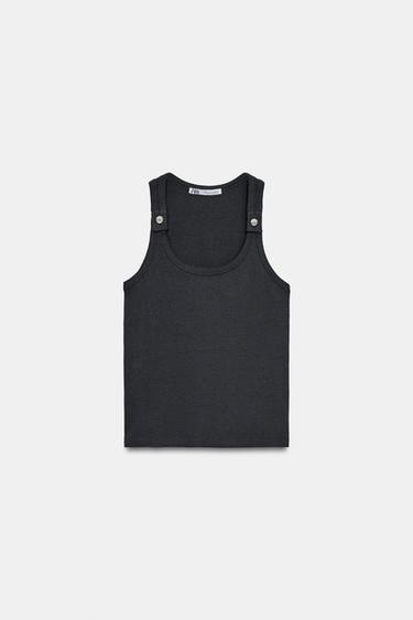 CAMISETA BOTONES TIRANTES - Plomo de Zara