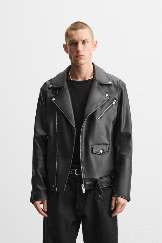 Leather Jacket Men Biker Imbottito Zara Leather Jacket Giacca Uomo