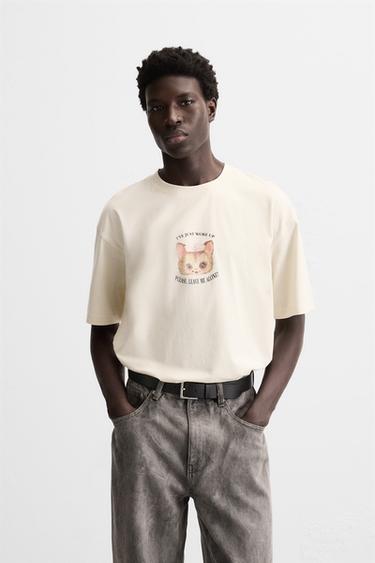 Zara COMBINATION PRINT T-SHIRT - Oyster-white