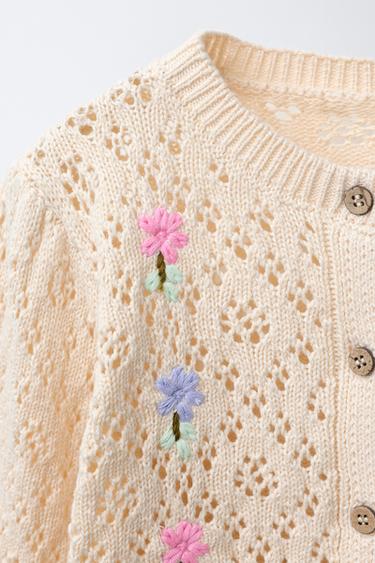 CUTWORK KNIT CARDIGAN WITH EMBROIDERED FLOWERS - Ecru by Zara - Image 2