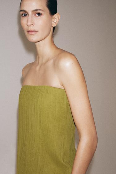 TEXTURED BANDEAU DRESS - Mid-green by Zara - Image 1