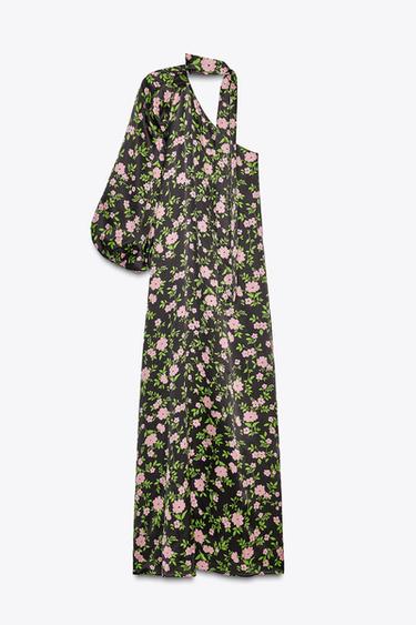 فستان غير متناسق 100% من الحرير LIMITED EDITION - مطبوع الخاص بـ Zara