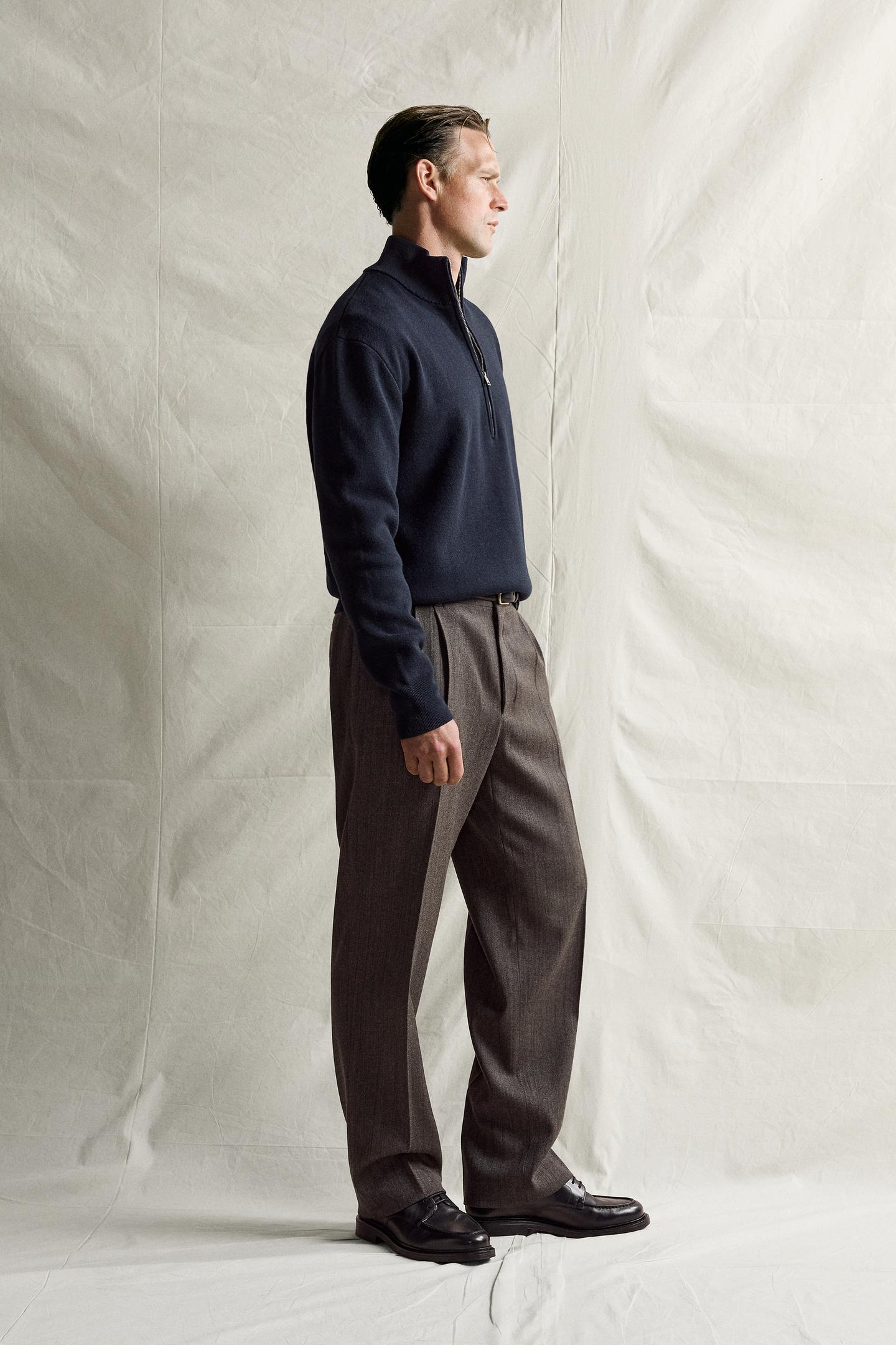 Мужской свитер Zara Cotton-Wool Quarter-Zip, цвет: Тёмно-синий — фото 4