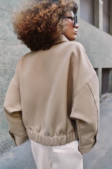 JACKET WITH ELASTIC HEM - camel by Zara - Image 1
