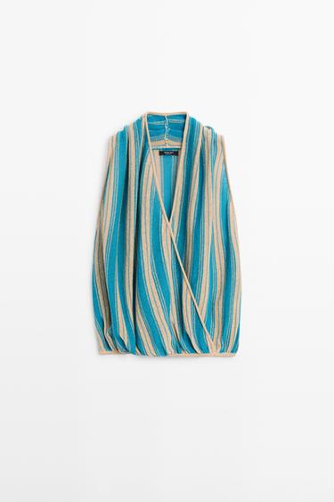 Top cruzado rayas con lino - Turquesa de Zara - Imagen 0