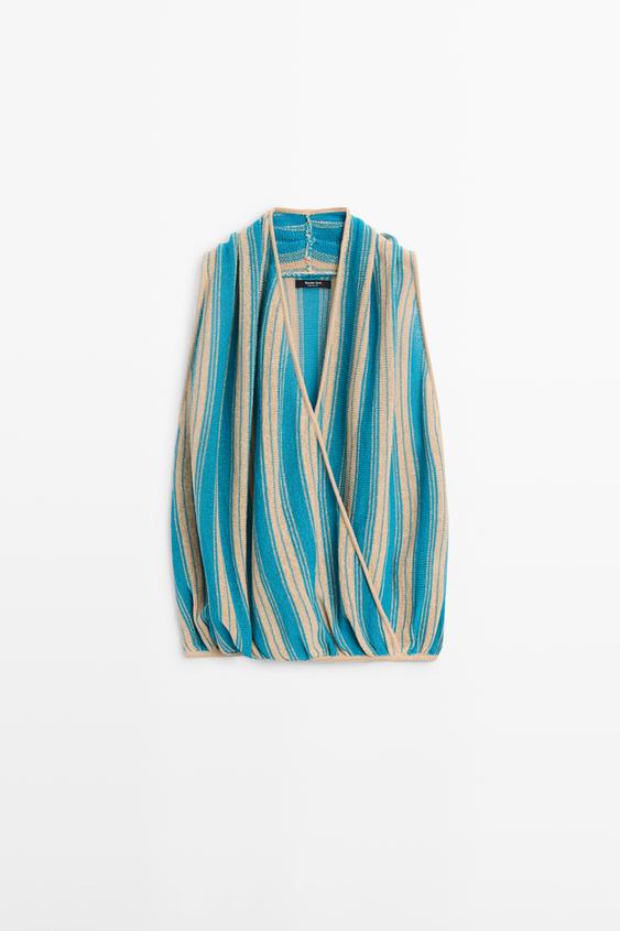 Striped linen blend surplice top from Zara - $130