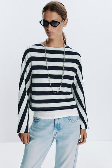 TOP RAYÉ MANCHES CHAUVE-SOURIS - Bleu marine / Blanc de Zara - Image 5