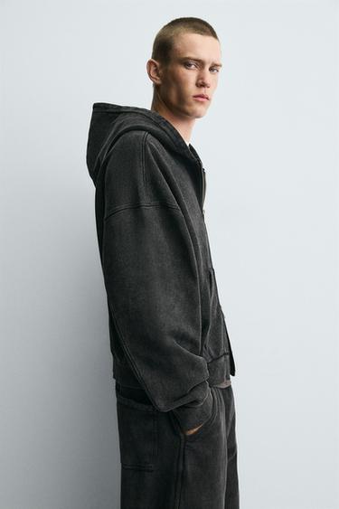 SWEAT DÉLAVÉ ZIPPÉ À CAPUCHE - Gris foncé de Zara - Image 5