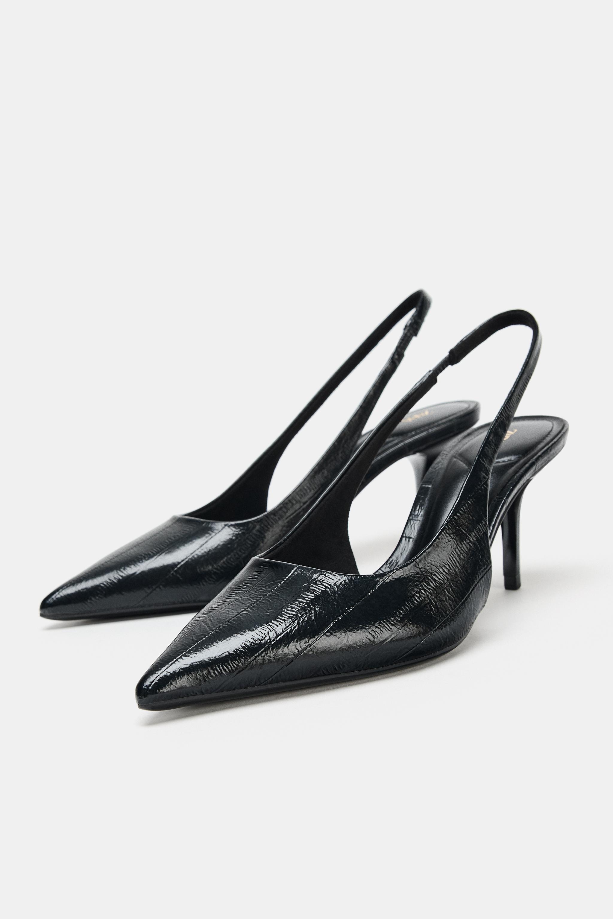 ナ！ TEXTURED SLINGBACK HEELS - Black | ZARA United States