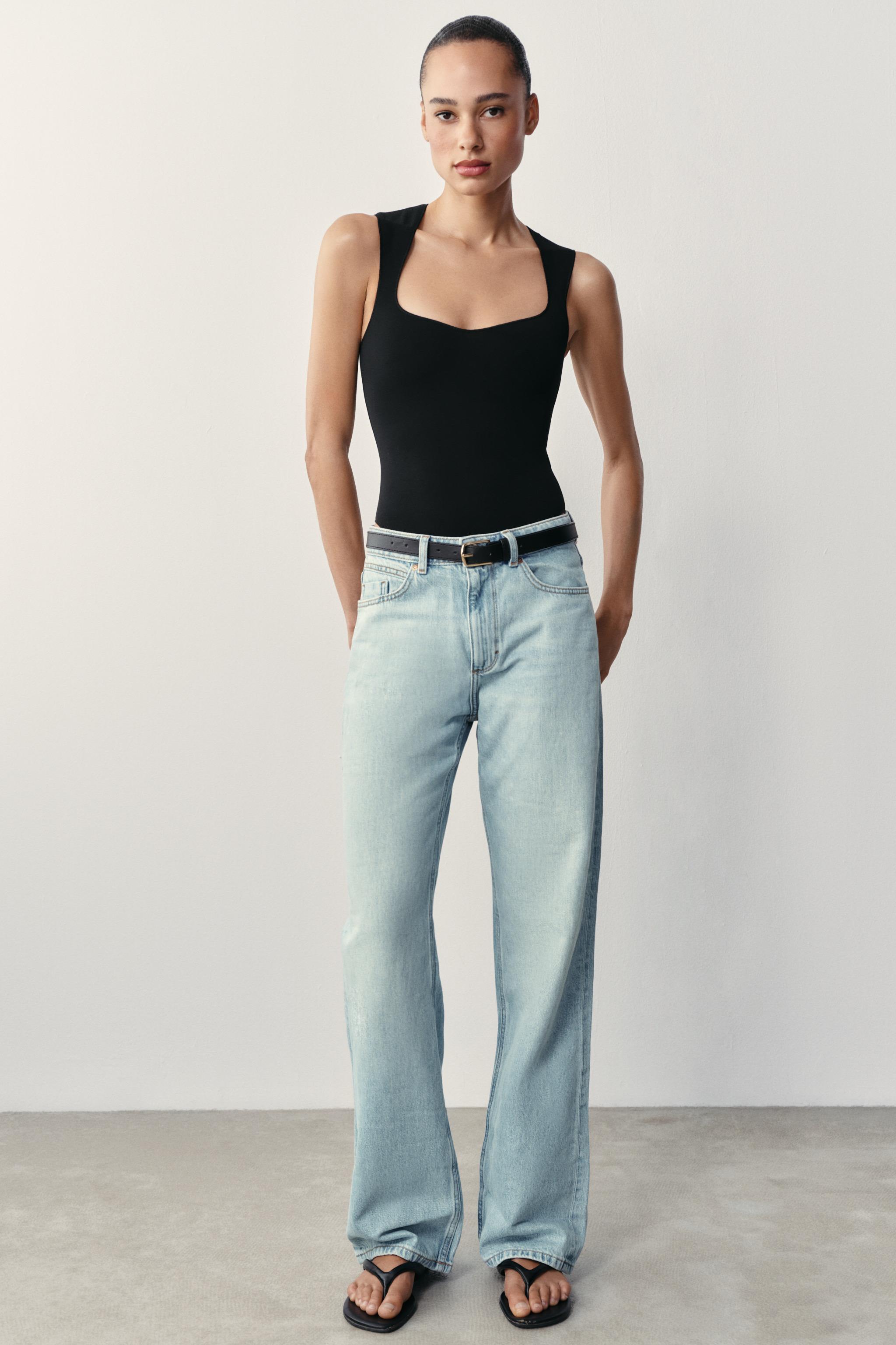 STRETCH SQUARE NECK BODYSUIT — Black