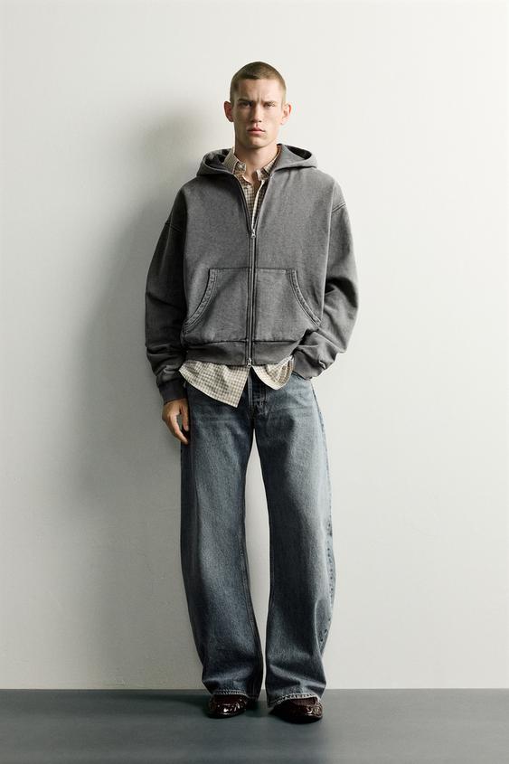 Zara BASIC BOXY-FIT ZIP-UP HOODIE - Grayish - Image 0
